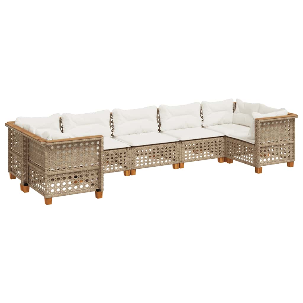 Set Divani da Giardino 7 pz con Cuscini Beige in Polyrattan