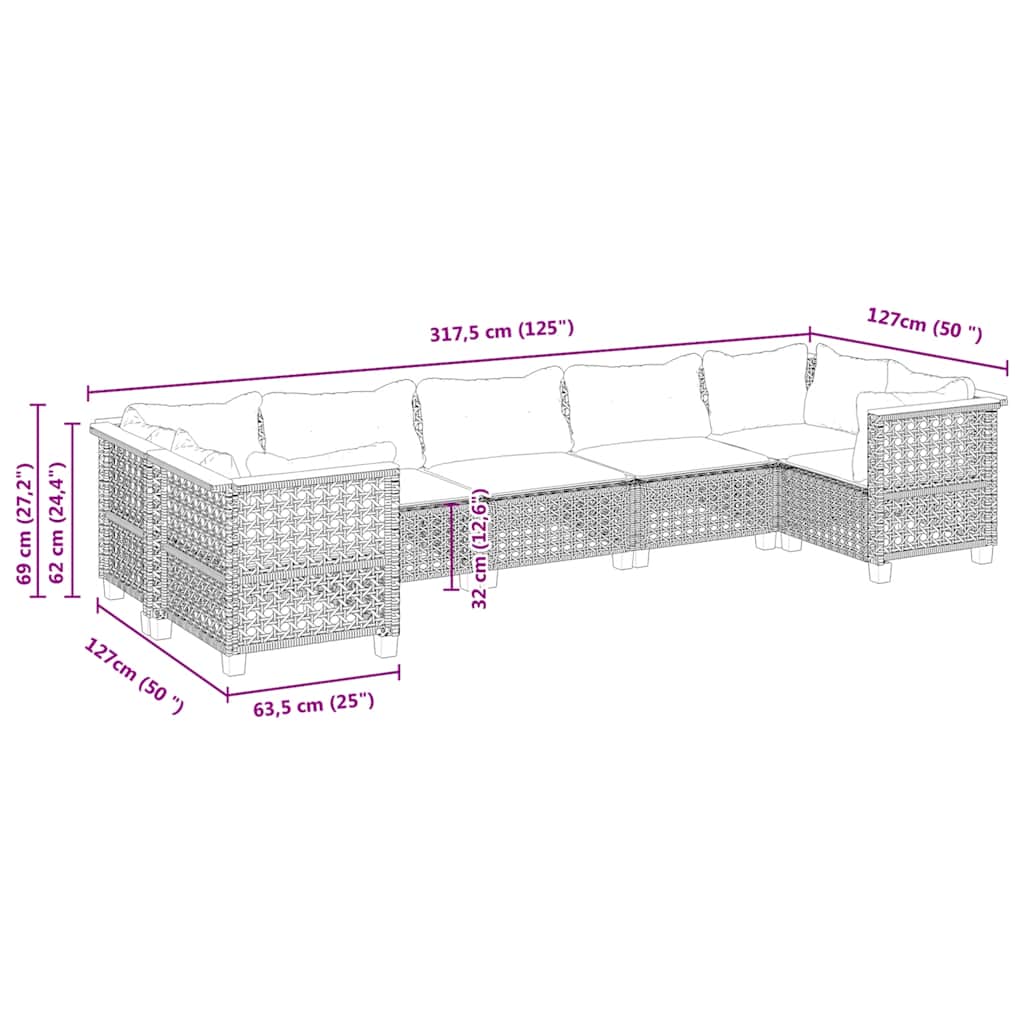 Set Divani da Giardino 7 pz con Cuscini Beige in Polyrattan