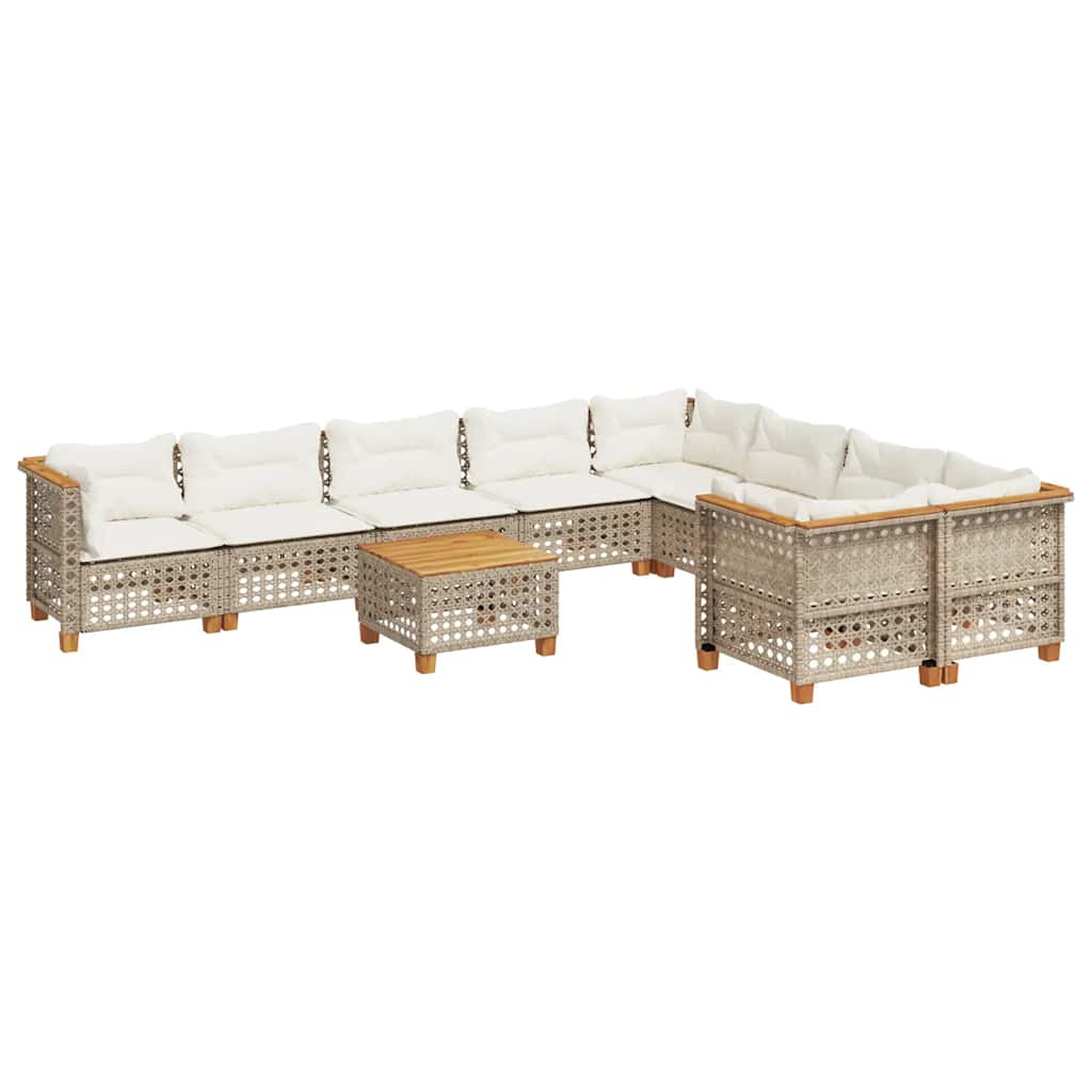 Set Divano da Giardino 10 pz con Cuscini Beige in Polyrattan