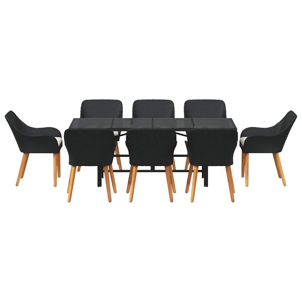 Set da Pranzo per Giardino con cuscino 9 pcs Nero polyrattan