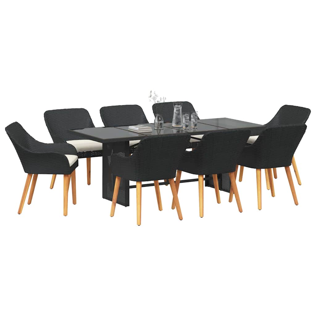 Set da Pranzo per Giardino con cuscino 9 pcs Nero polyrattan