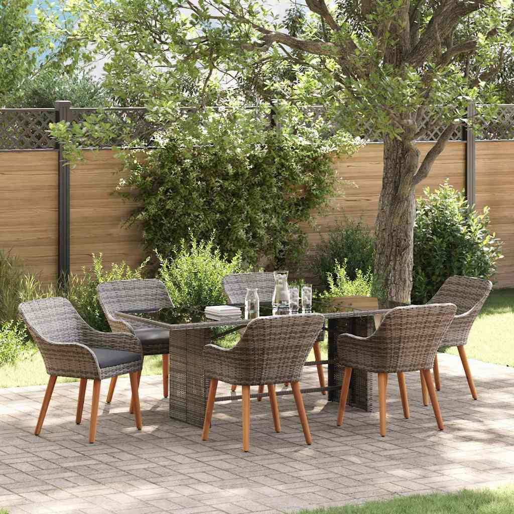 Set da Pranzo per Giardino con cuscino 7 pcs Grigio polyrattan