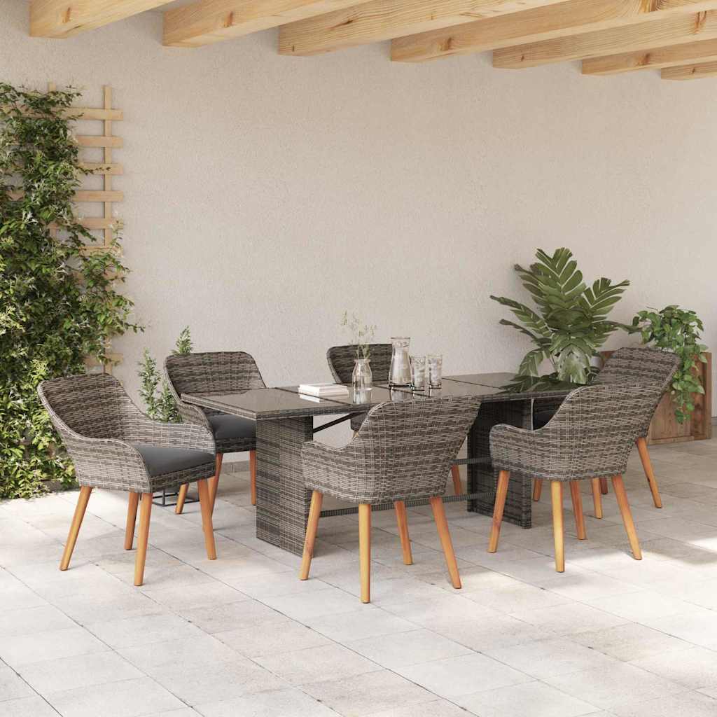 Set da Pranzo per Giardino con cuscino 7 pcs Grigio polyrattan
