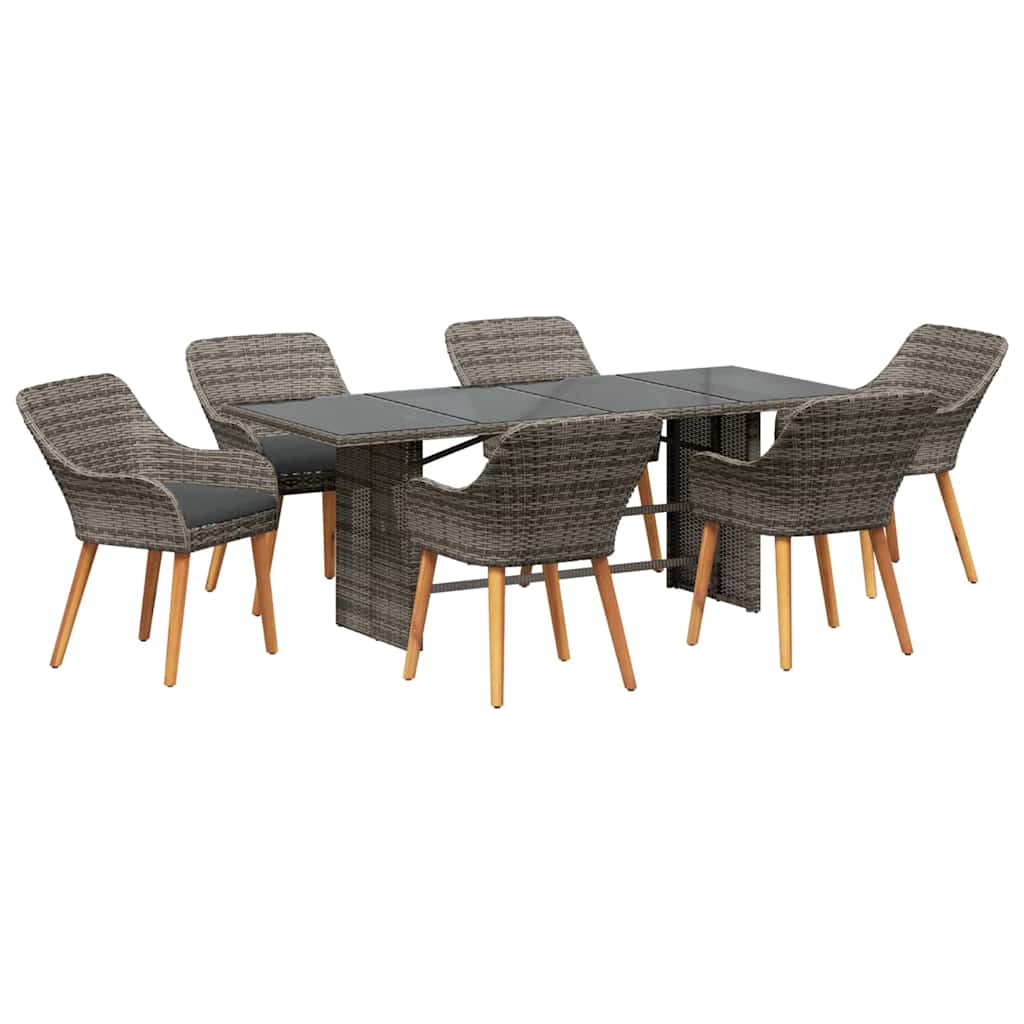 Set da Pranzo per Giardino con cuscino 7 pcs Grigio polyrattan