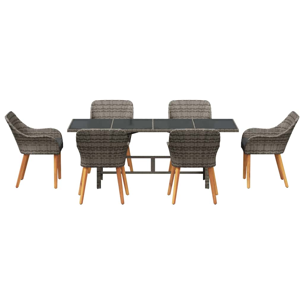 Set da Pranzo per Giardino con cuscino 7 pcs Grigio polyrattan