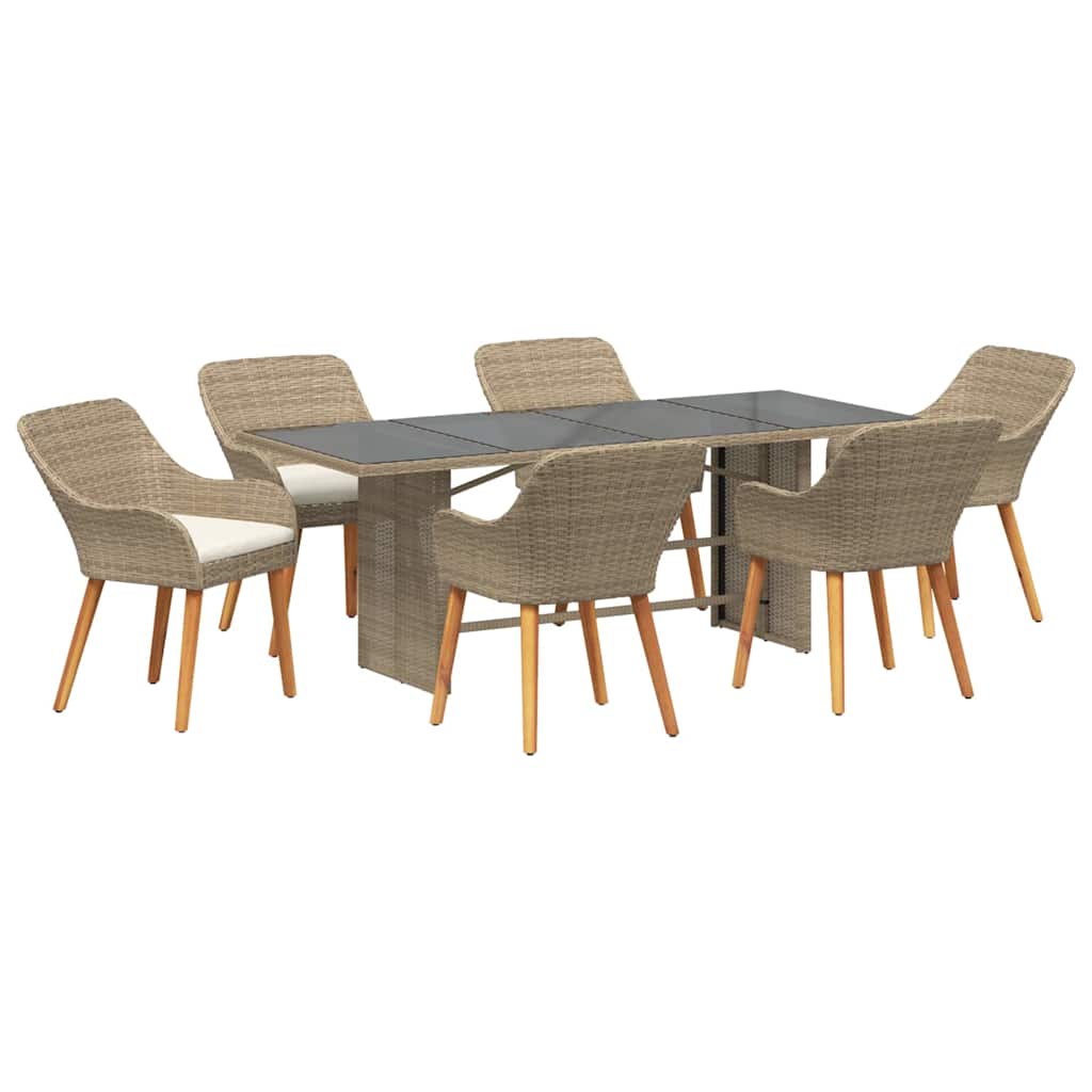 Set da Pranzo per Giardino con cuscino 7 pcs Beige polyrattan