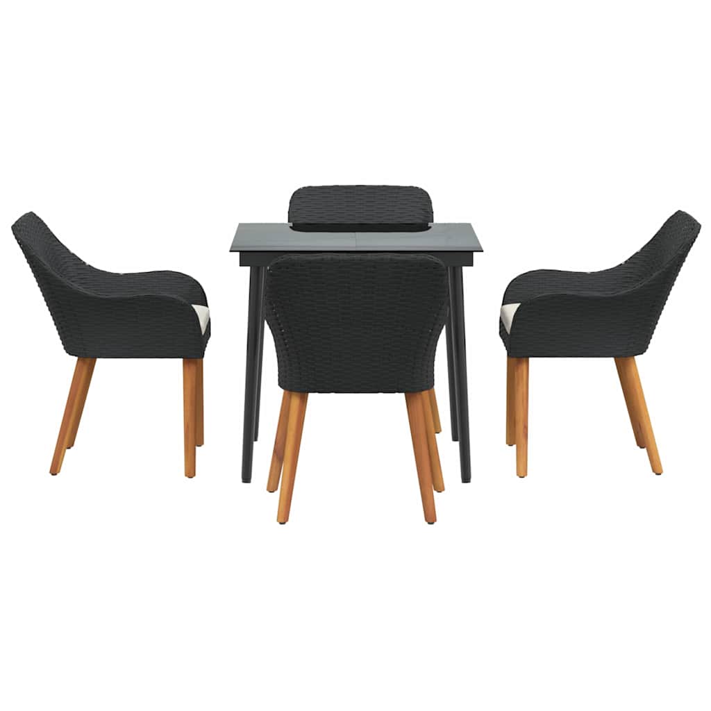 Set da Pranzo per Giardino con cuscino 5 pcs Nero polyrattan