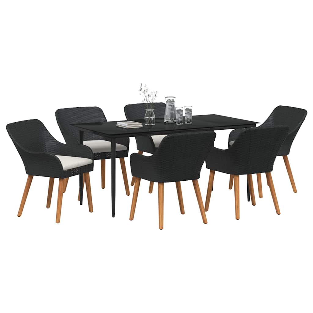 Set da Pranzo per Giardino con cuscino 7 pcs Nero polyrattan