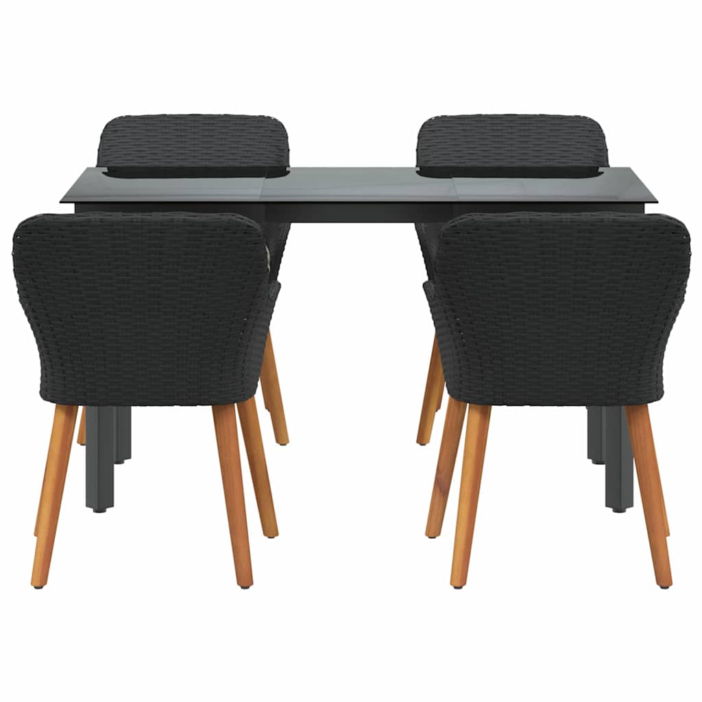 Set da Pranzo per Giardino con cuscino 5 pcs Nero polyrattan