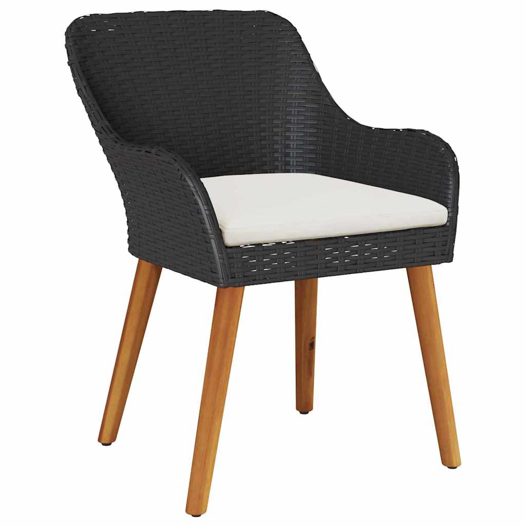 Set da Pranzo per Giardino con cuscino 7 pcs Nero polyrattan