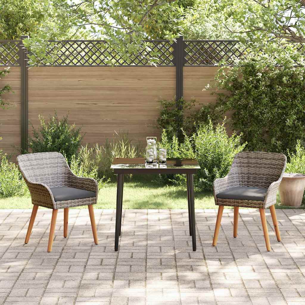 Set da Pranzo per Giardino con cuscino 3 pcs Grigio polyrattan