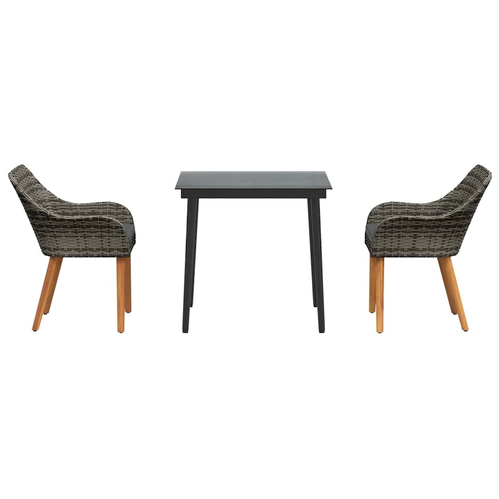 Set da Pranzo per Giardino con cuscino 3 pcs Grigio polyrattan