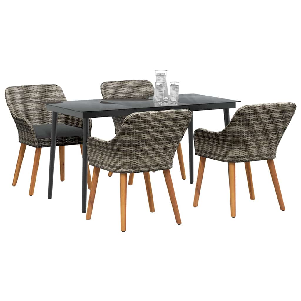 Set da Pranzo per Giardino con cuscino 5 pcs Grigio polyrattan