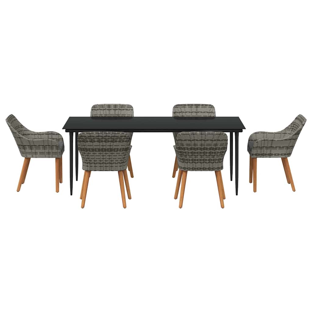 Set da Pranzo per Giardino con cuscino 7 pcs Grigio polyrattan