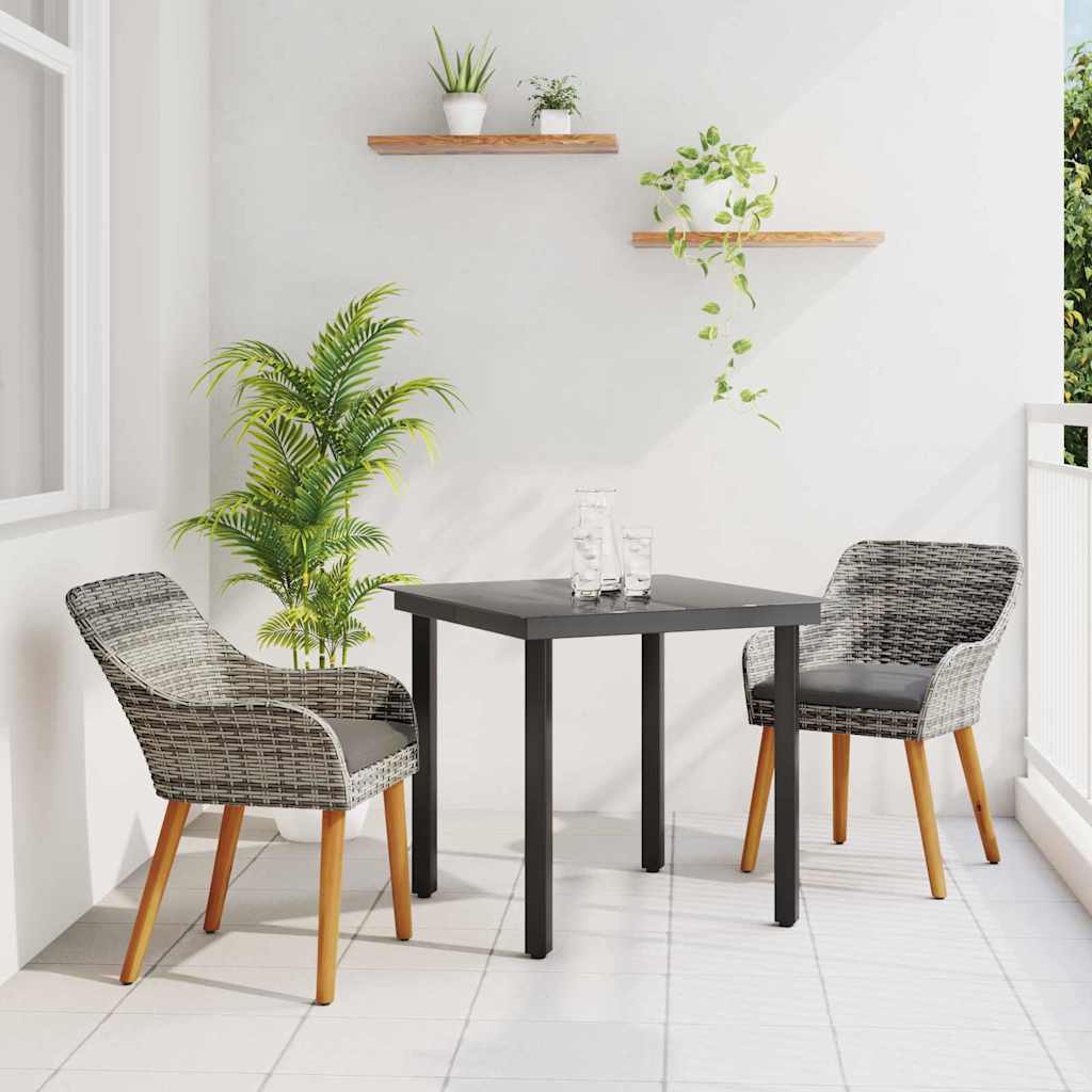 Set da Pranzo per Giardino con cuscino 3 pcs Grigio polyrattan