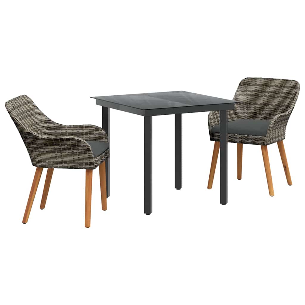 Set da Pranzo per Giardino con cuscino 3 pcs Grigio polyrattan