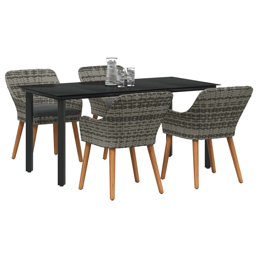 Set da Pranzo per Giardino con cuscino 5 pcs Grigio polyrattan