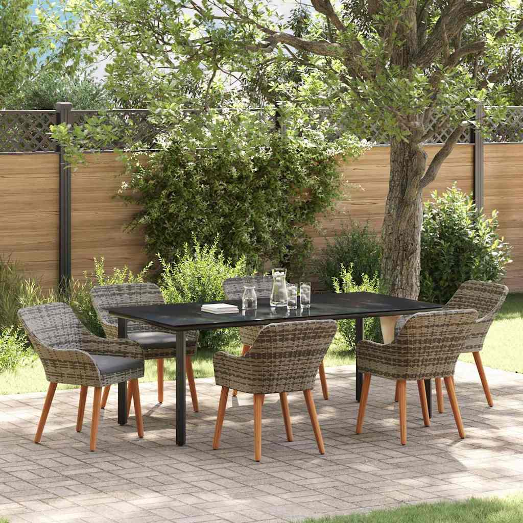 Set da Pranzo per Giardino con cuscino 7 pcs Grigio polyrattan
