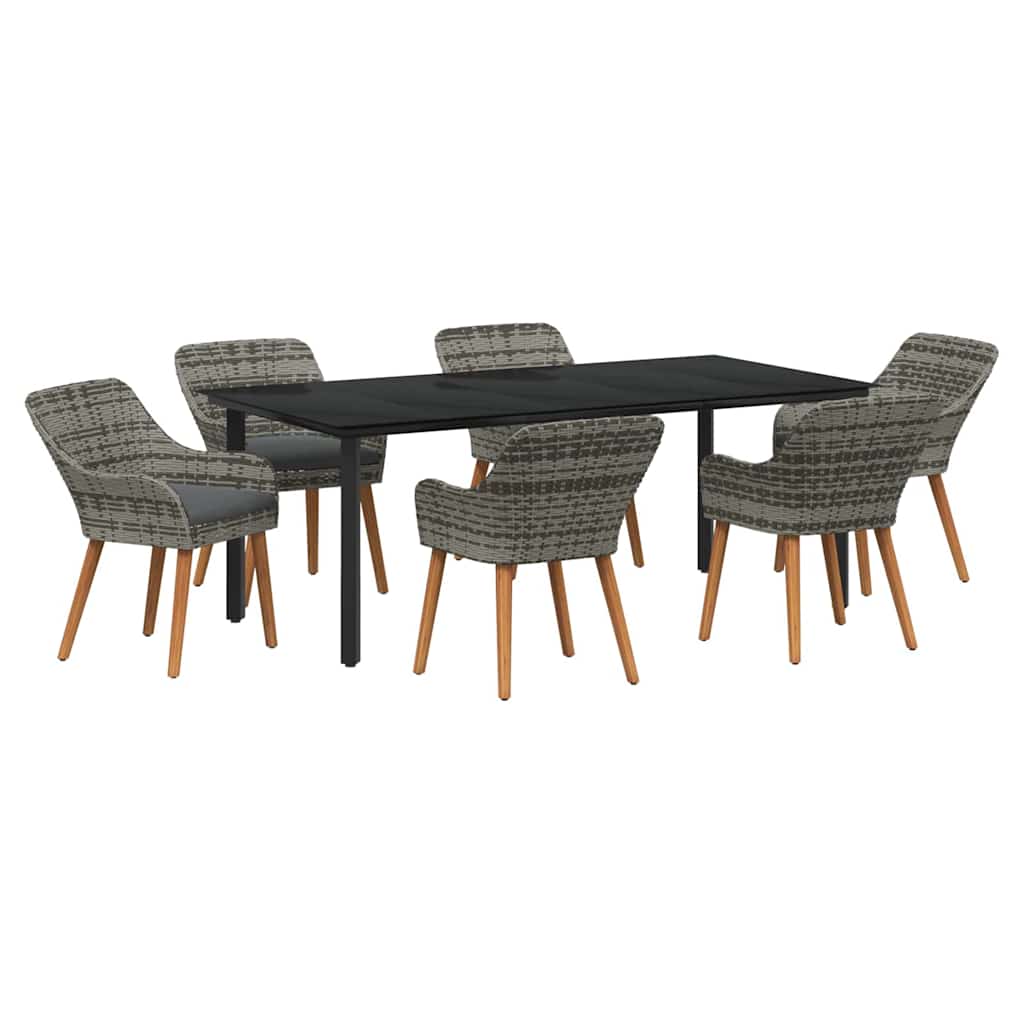 Set da Pranzo per Giardino con cuscino 7 pcs Grigio polyrattan