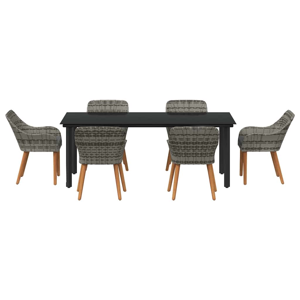 Set da Pranzo per Giardino con cuscino 7 pcs Grigio polyrattan
