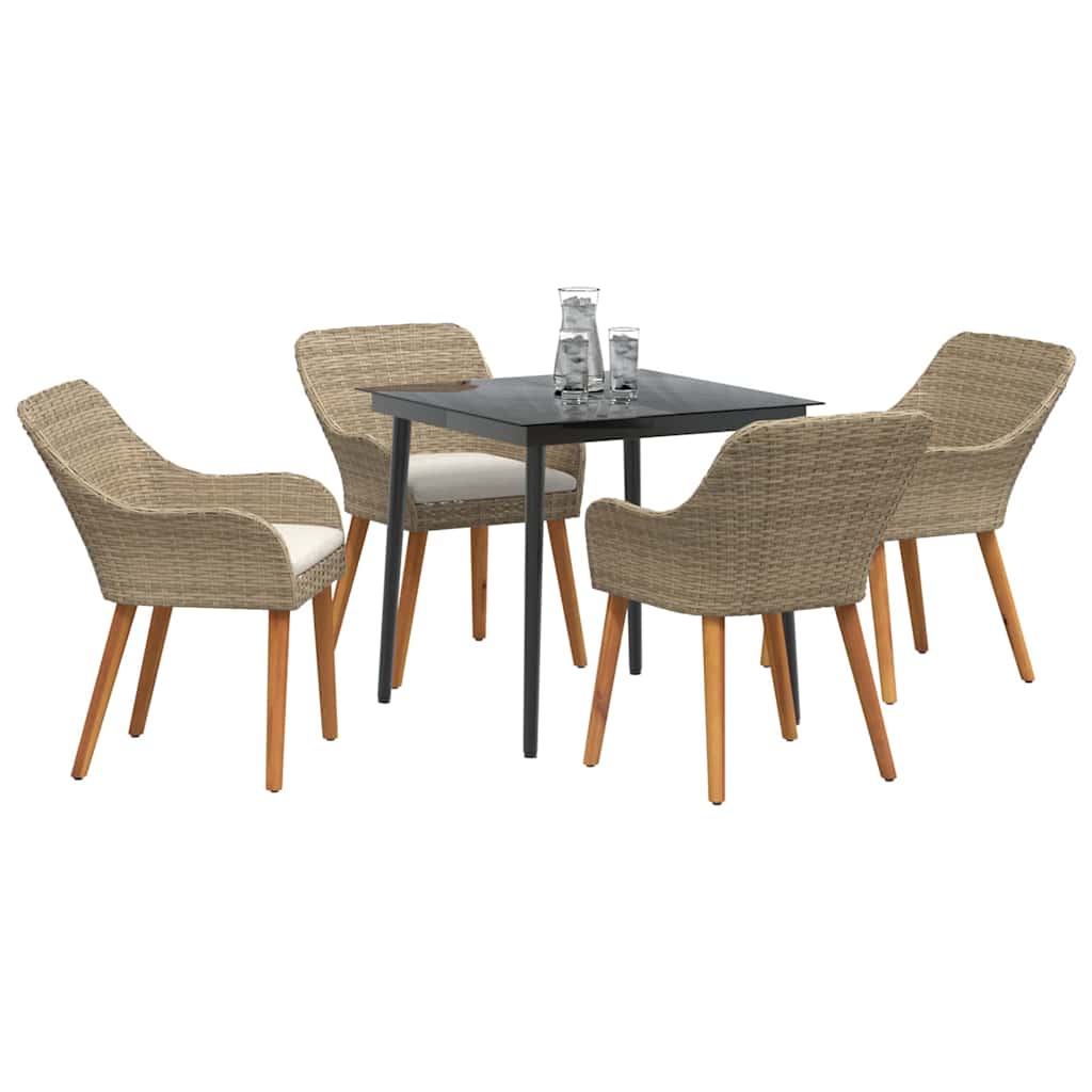 Set da Pranzo per Giardino con cuscino 5 pcs Beige polyrattan