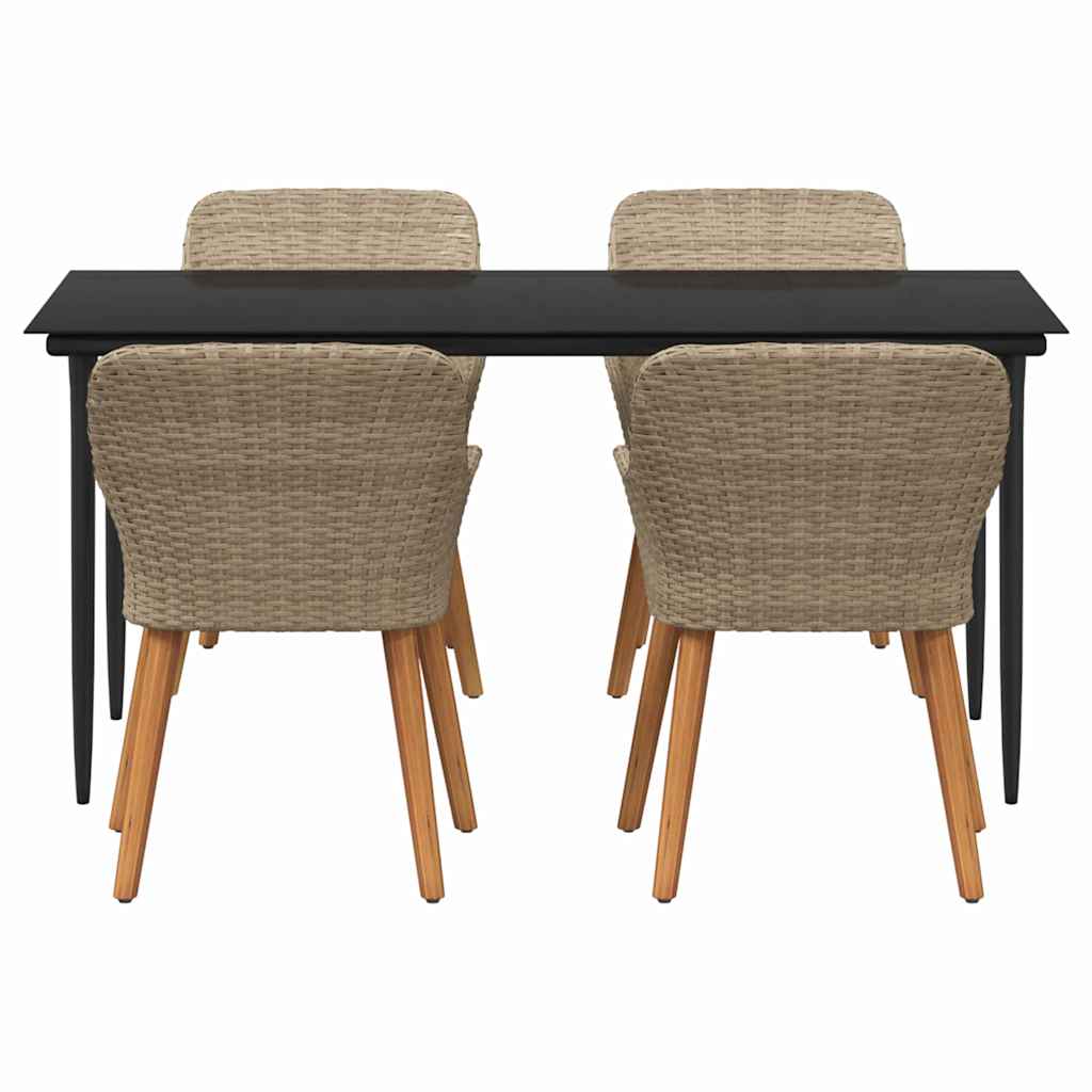 Set da Pranzo per Giardino con cuscino 5 pcs Beige polyrattan