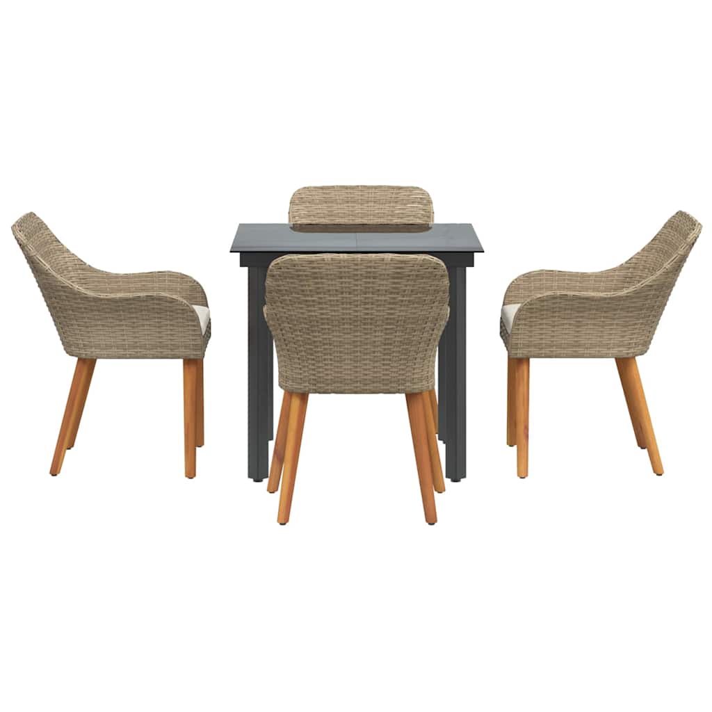 Set da Pranzo per Giardino con cuscino 5 pcs Beige polyrattan