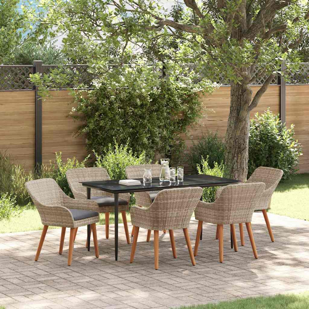 Set da pranzo 7 pcs Grigio chiaro Poly Rattan