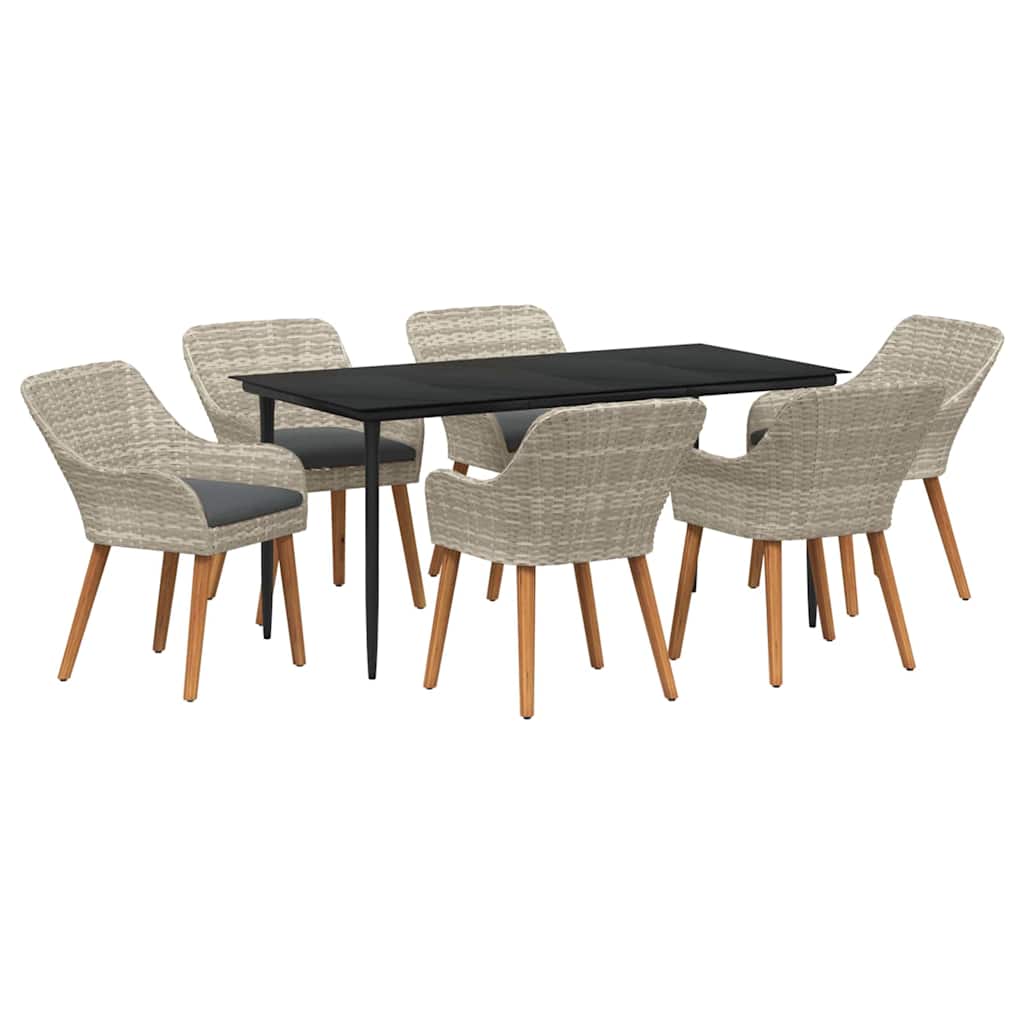 Set da pranzo 7 pcs Grigio chiaro Poly Rattan