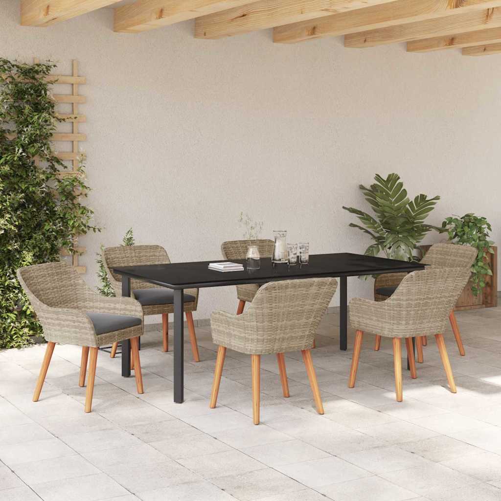Set da pranzo 7 pcs Grigio chiaro Poly Rattan
