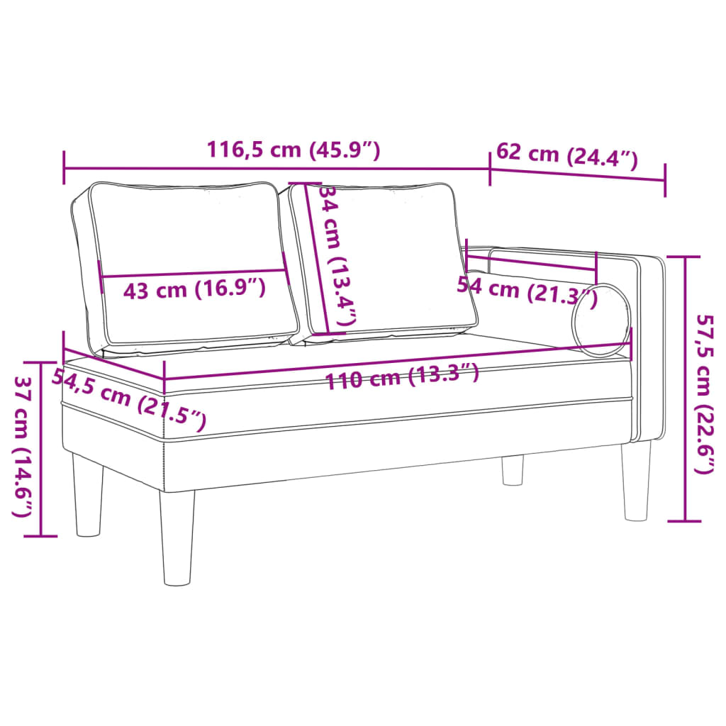 Chaise Lounge con Cuscini Nero in Velluto