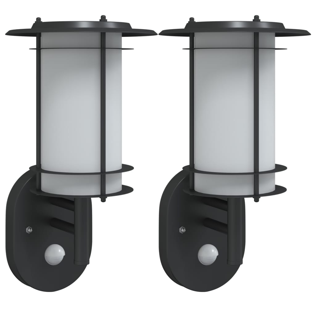Outdoor Wall Light with Sensor 2 pcs Black in Stainless Steel