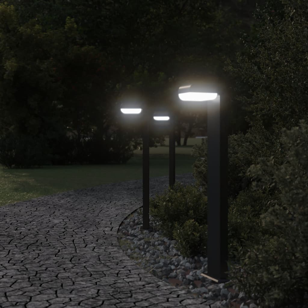 Lampade da Terra per Esterni 3pz Nere 80cm Alluminio Pressofuso - homemem39