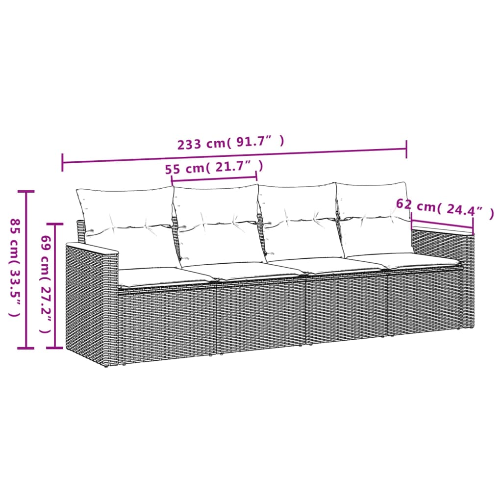 Set Divano da Giardino 4 pz con Cuscini Beige in Polyrattan | homemem39