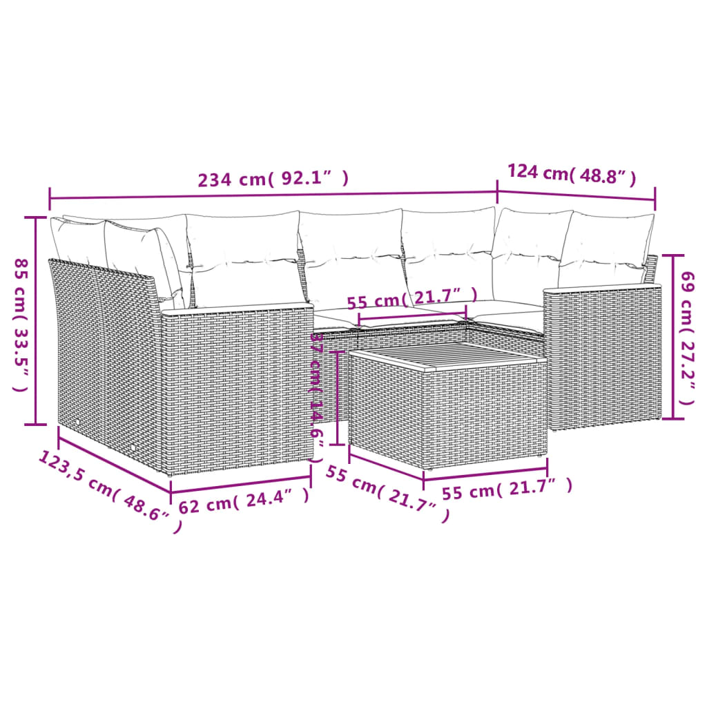 Set Divani da Giardino 7 pz con Cuscini Beige in Polyrattan