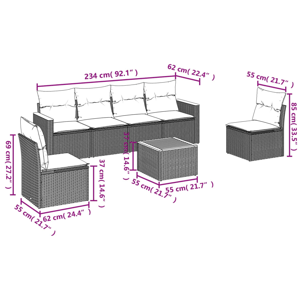 Set Divani da Giardino 7 pz con Cuscini Beige in Polyrattan | homemem39