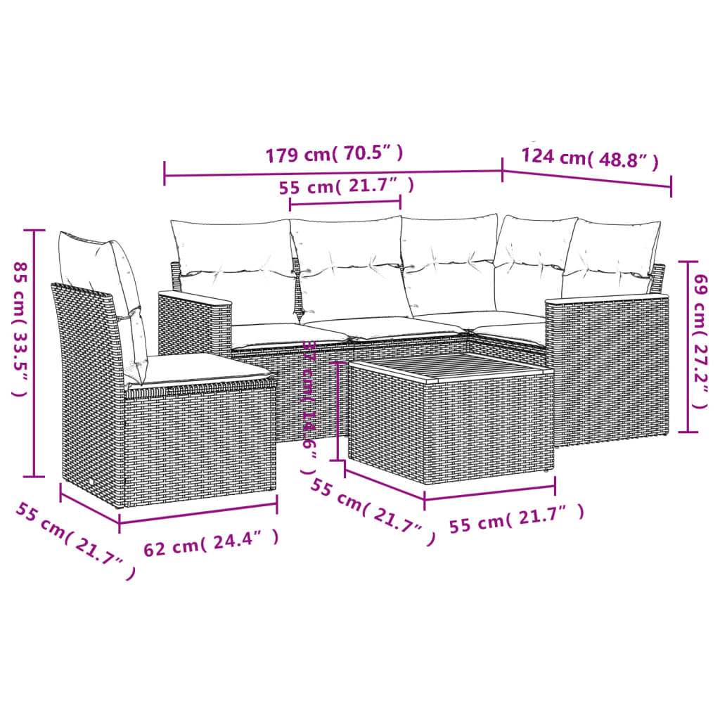 Set Divano da Giardino 6 pz con Cuscini Nero in Polyrattan | homemem39