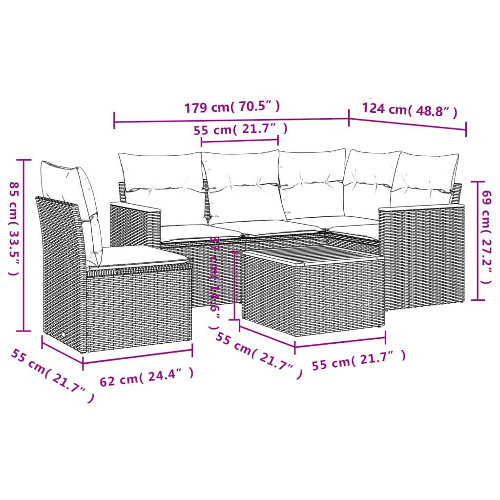 Set Divano da Giardino 6 pz con Cuscini Nero in Polyrattan | homemem39