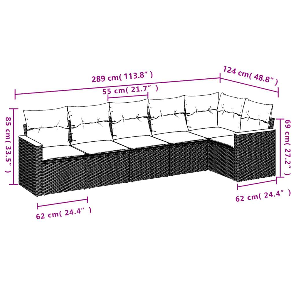 Set Divano da Giardino 6 pz con Cuscini Nero in Polyrattan | homemem39