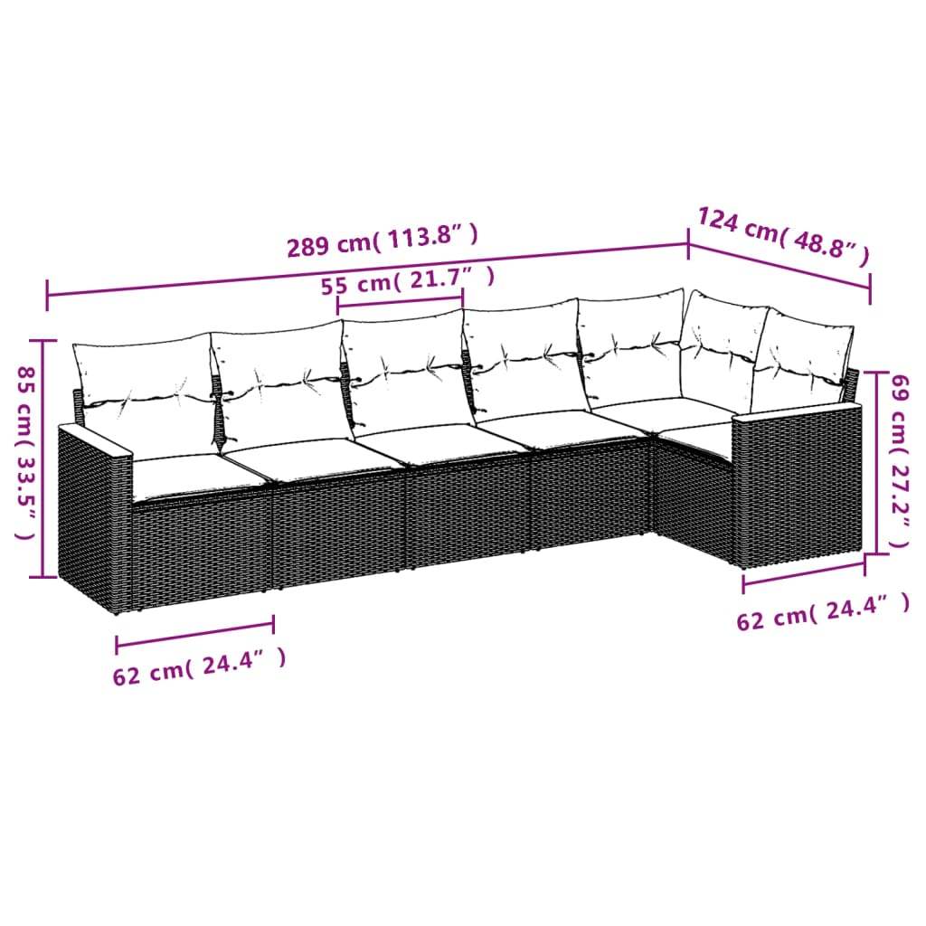 Set Divano da Giardino 6 pz con Cuscini Grigio in Polyrattan | homemem39