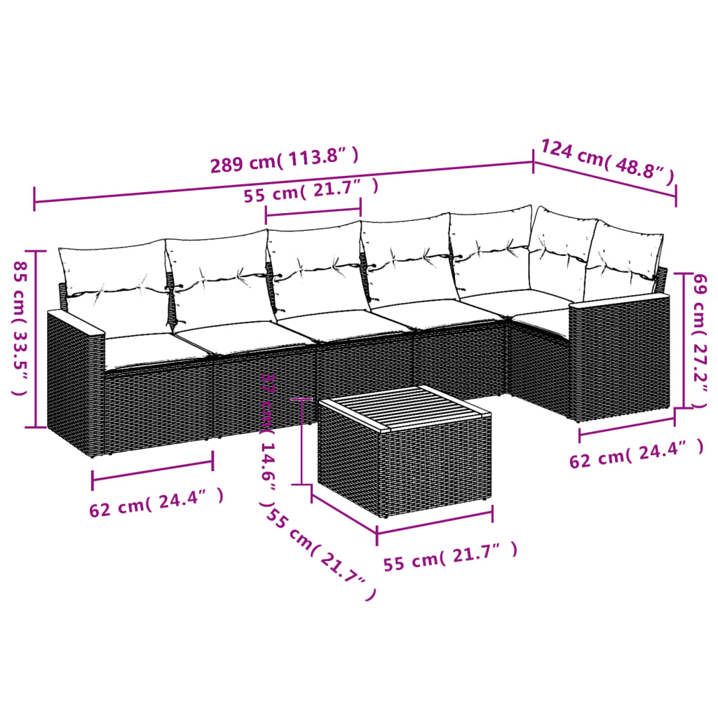 Set Divani da Giardino con Cuscini 7pz Nero Polyrattan | homemem39