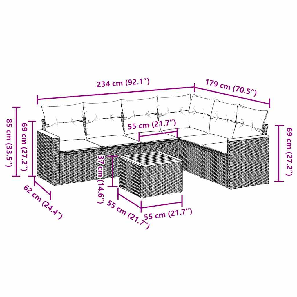 Set Divani da Giardino con Cuscini 7pz Nero Polyrattan