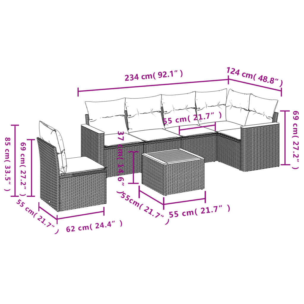 Set Divani da Giardino 7 pz con Cuscini Grigio in Polyrattan | homemem39
