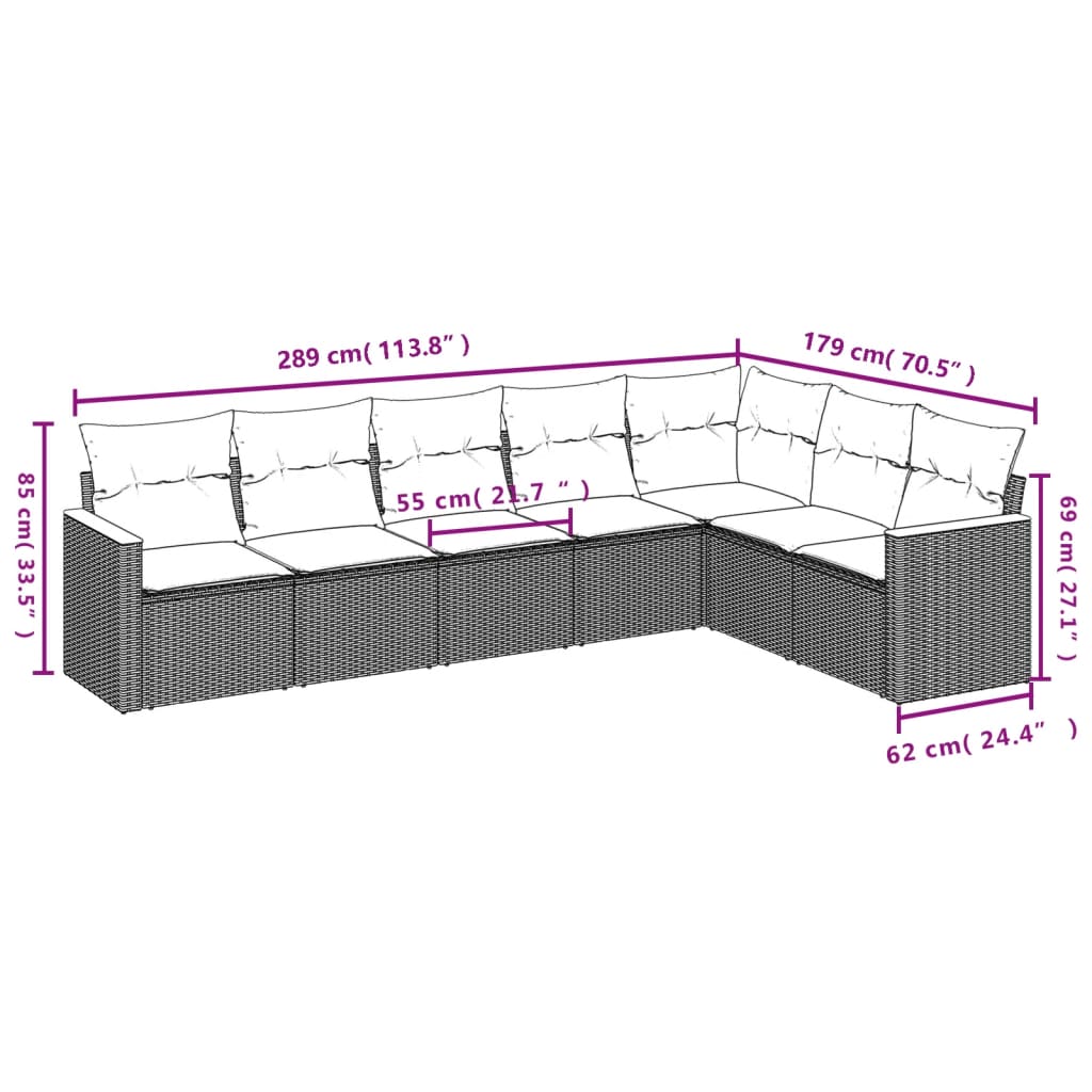 Set Divani da Giardino 7 pz con Cuscini Grigio in Polyrattan | homemem39