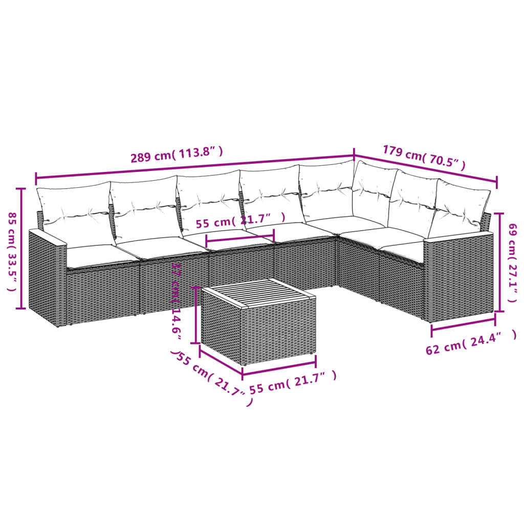 Set Divani da Giardino con Cuscini 8 pz Nero in Polyrattan | homemem39