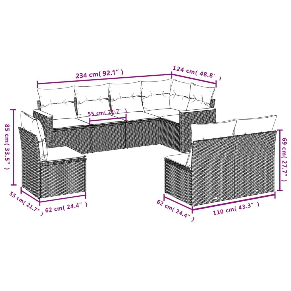 Set Divani da Giardino con Cuscini 8 pz Nero in Polyrattan