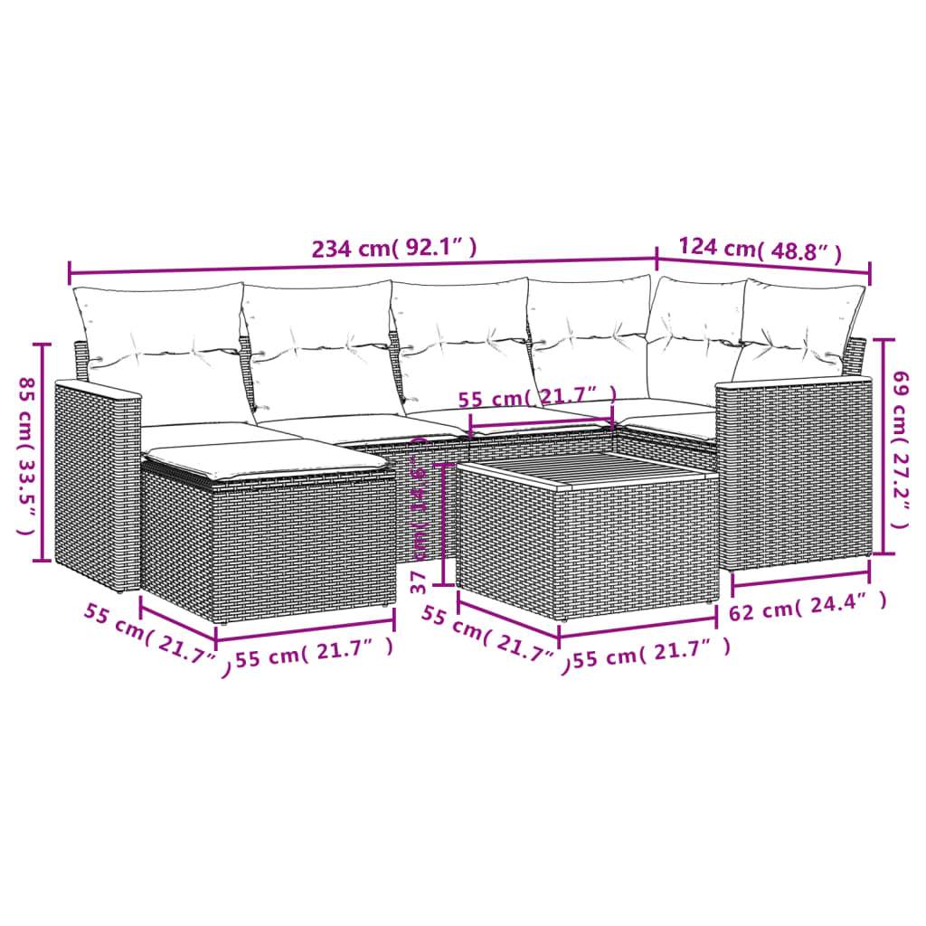 Set Divani da Giardino 7 pz con Cuscini Grigio in Polyrattan - homemem39