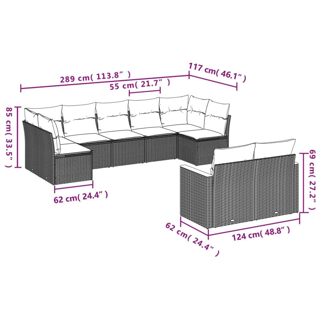 Set Divano da Giardino 9 pz con Cuscini Grigio in Polyrattan | homemem39