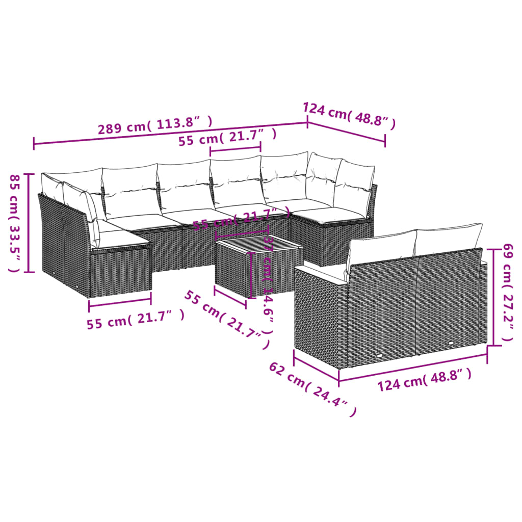 Set Divano da Giardino 10 pz con Cuscini Grigio in Polyrattan | homemem39