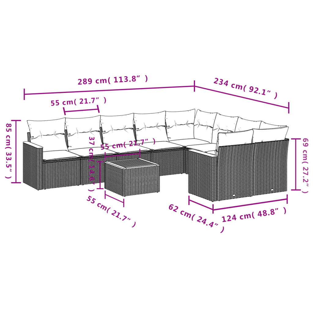 Set Divano da Giardino 10 pz con Cuscini Beige in Polyrattan | homemem39